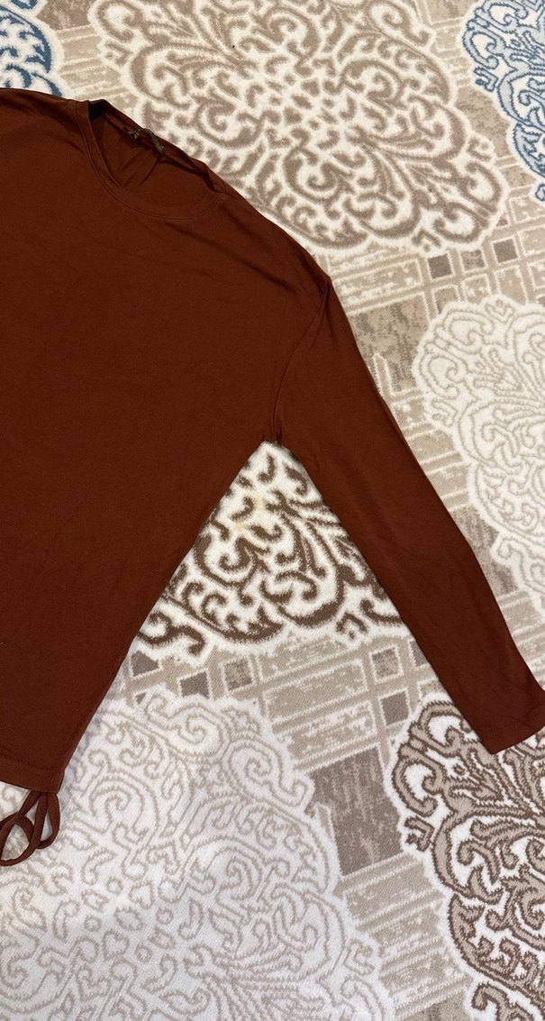 Erkek Kahverengi Keten Bisiklet Yaka Gömlek - Görsel 2