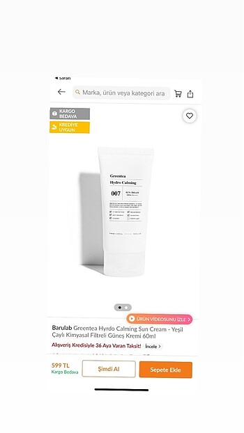 Beden Renk Barulab green tea güneş kremi 60 ml