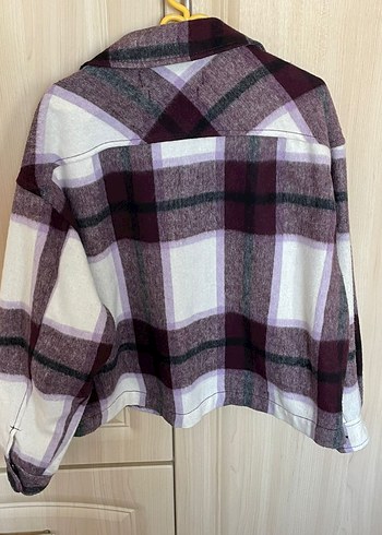 Zara Düğmeli Kadın Mor Ekose Ceket - Görsel 2