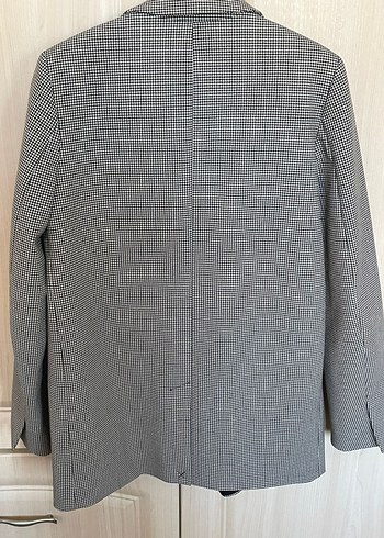 Kadın Gri Ekose Düğmeli Blazer Ceket - Görsel 2