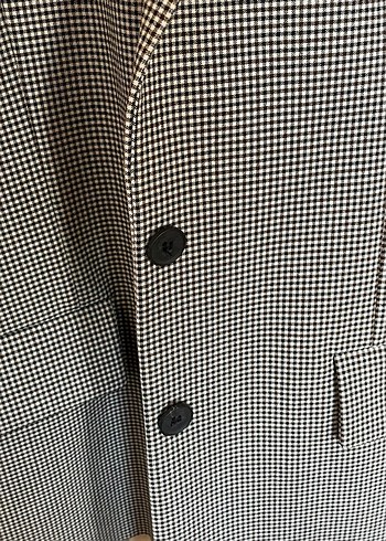 Kadın Gri Ekose Düğmeli Blazer Ceket - Görsel 3