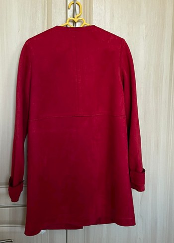 Bordo Süet Düğmeli Midi Kadın Kaban - Görsel 2