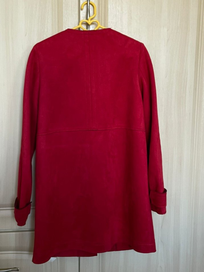 Bordo Süet Düğmeli Midi Kadın Kaban - Görsel 2