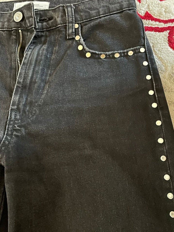 Siyah Düğmeli Kadın Kot Pantolon - Görsel 5