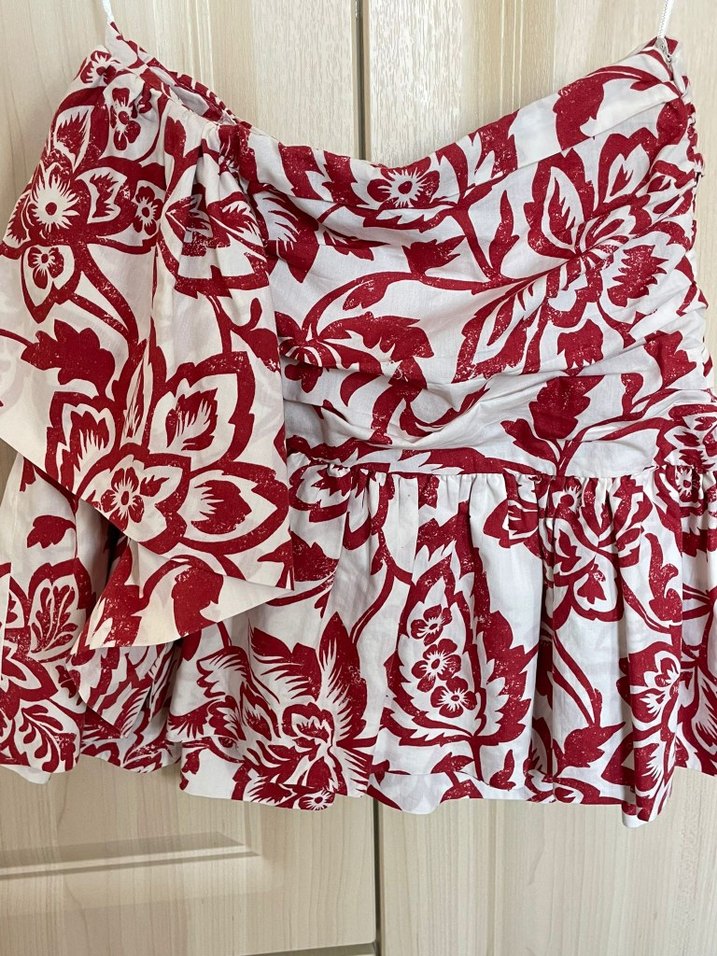 Kırmızı Çiçek Desenli Volanlı Mini Etek ve Crop Takım - Görsel 3