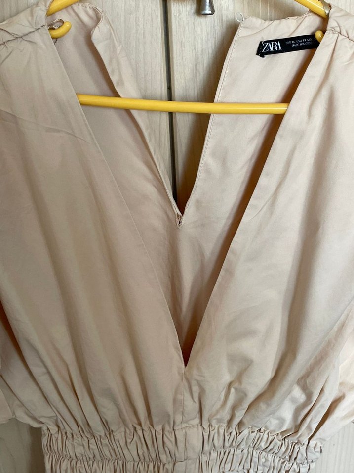 Bej V Yaka Şort Tulum - Görsel 3