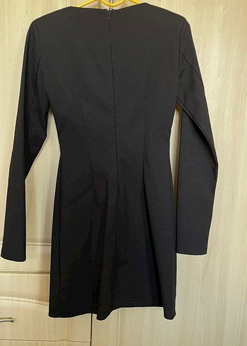 Siyah V Yaka Uzun Kollu Midi Elbise - Görsel 2