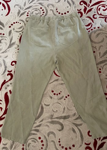 Su Yeşili Rahat Kesim Keten Kadın Pantolon - Görsel 2