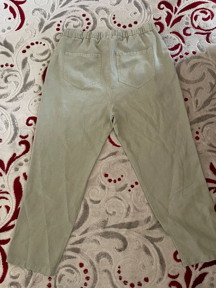 Su Yeşili Rahat Kesim Keten Kadın Pantolon - Görsel 2