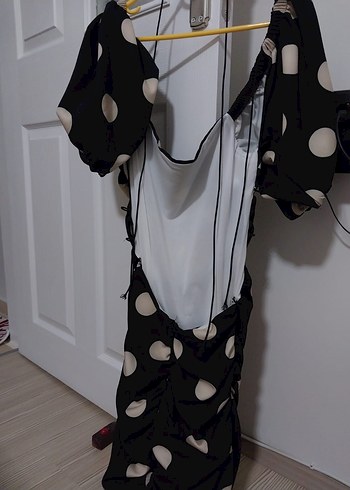 Puantiye Desenli Siyah Mini Elbise - Görsel 2