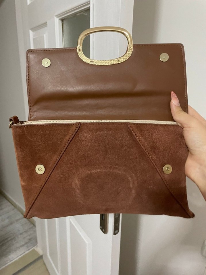 Kahverengi Deri Tokalı Kadın Çanta - Görsel 3