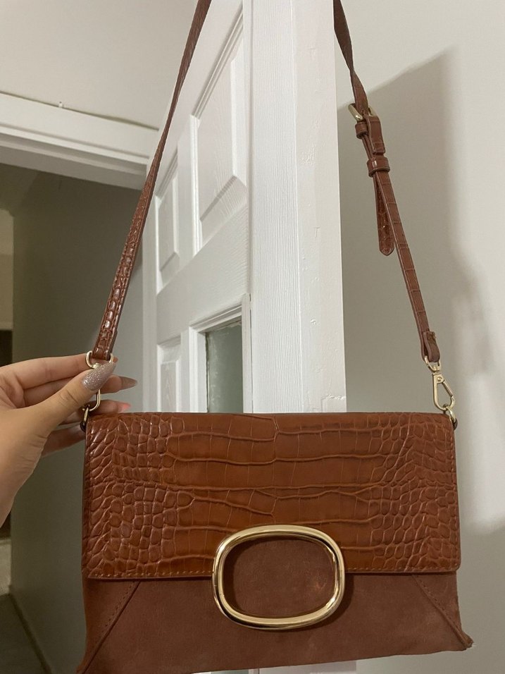 Kahverengi Deri Tokalı Kadın Çanta - Görsel 2