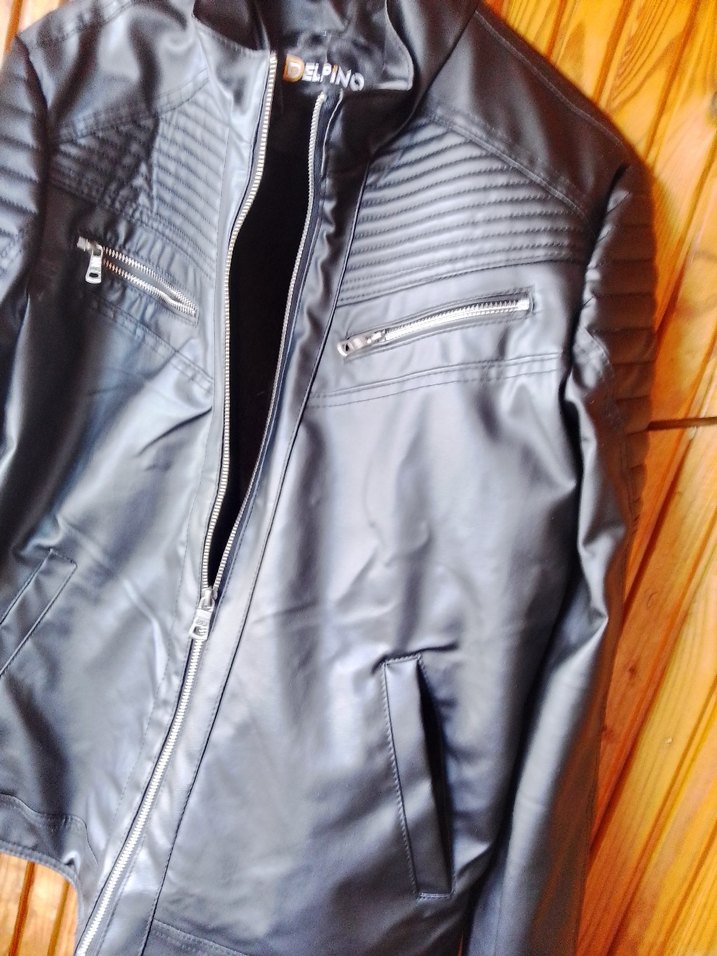 Delpino Siyah Deri Biker Ceket - Görsel 3