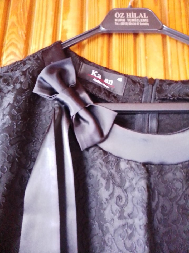 Siyah Bağlama Desenli Elbise - Görsel 2