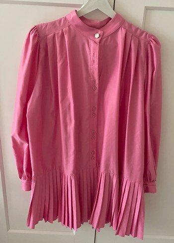Pembe Pilili Uzun Kollu Kadın Gömlek