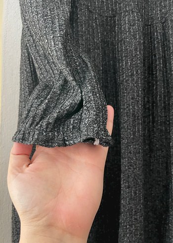 Gri Kadın Pilili Uzun Kollu Robalı Tunik - Görsel 3