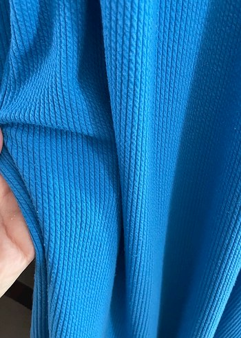 Mavi Uzun Kollu Rahat Kesim Elbise - Görsel 4