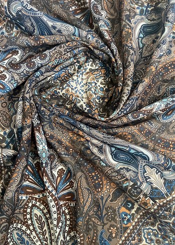 Koyu Mavi İpek Dokulu Bohem Kadın eşarp - Görsel 2