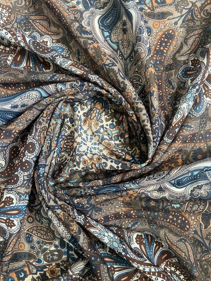 Koyu Mavi İpek Dokulu Bohem Kadın eşarp - Görsel 3