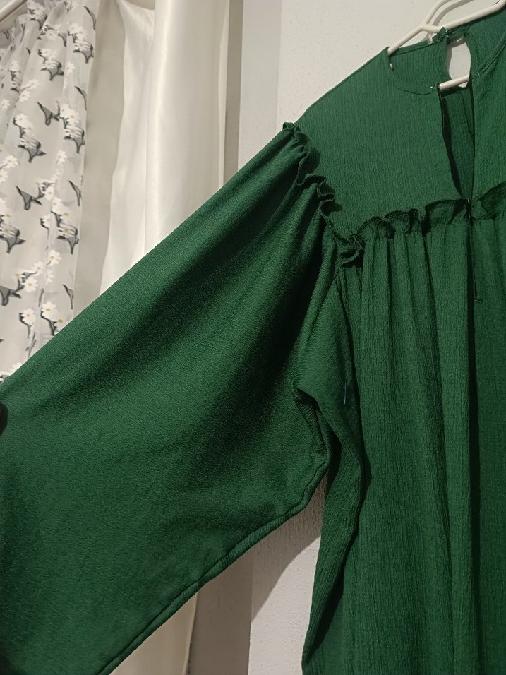 Yeşil Bürümcük Elbise - Görsel 4