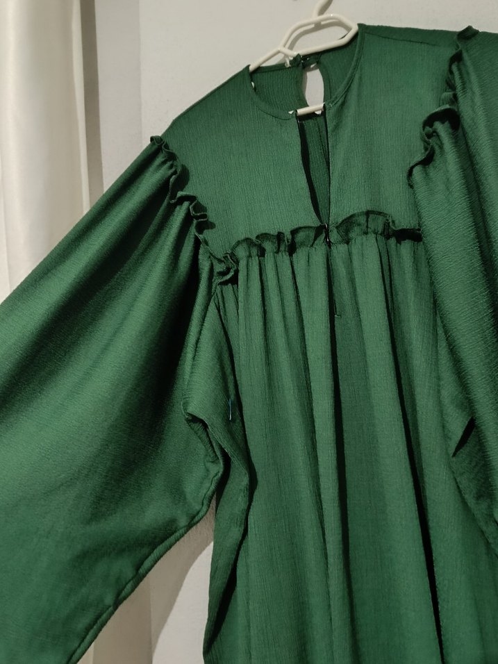 Yeşil Bürümcük Elbise - Görsel 5