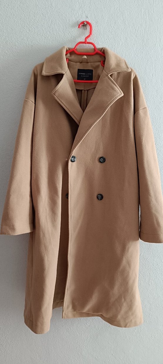 Bej Kadın Süet Kaşe Kaban - Görsel 4