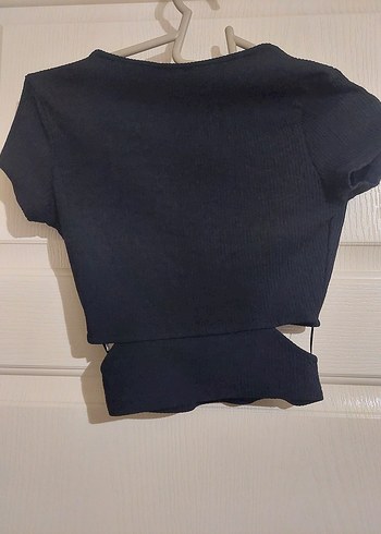 xs Beden Siyah V Yaka Kısa Crop Top