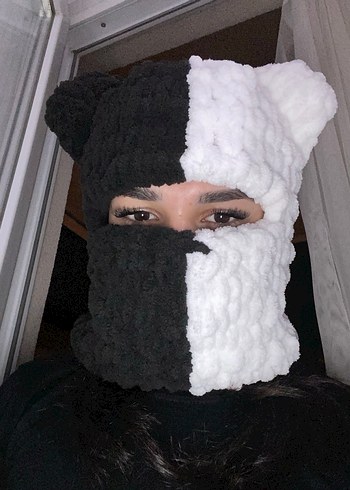 Siyah Beyaz örgü balaclava