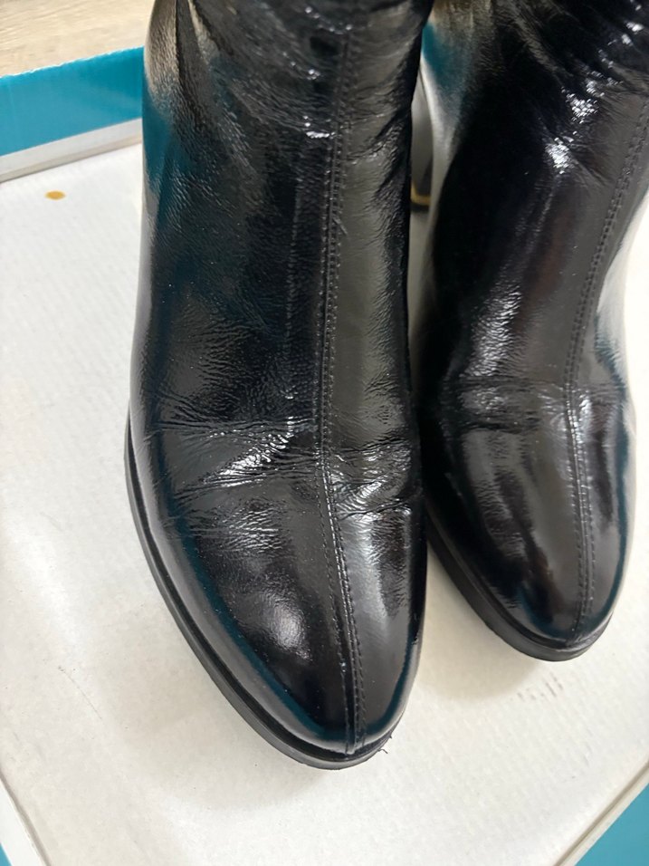 Siyah Rugan Topuklu Diz Boyu Kadın Çizme - Görsel 5