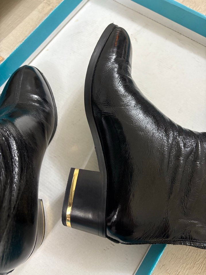 Siyah Rugan Topuklu Diz Boyu Kadın Çizme - Görsel 3