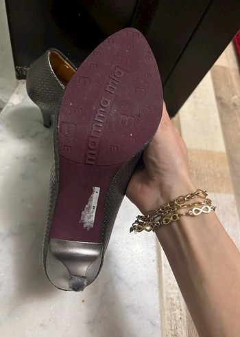 Gri Yılan Desenli Bağcıklı Stiletto - Görsel 5