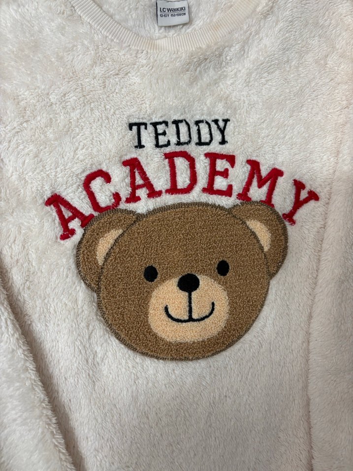 Kızlar için Beyaz Peluş Sweatshirt - Görsel 2