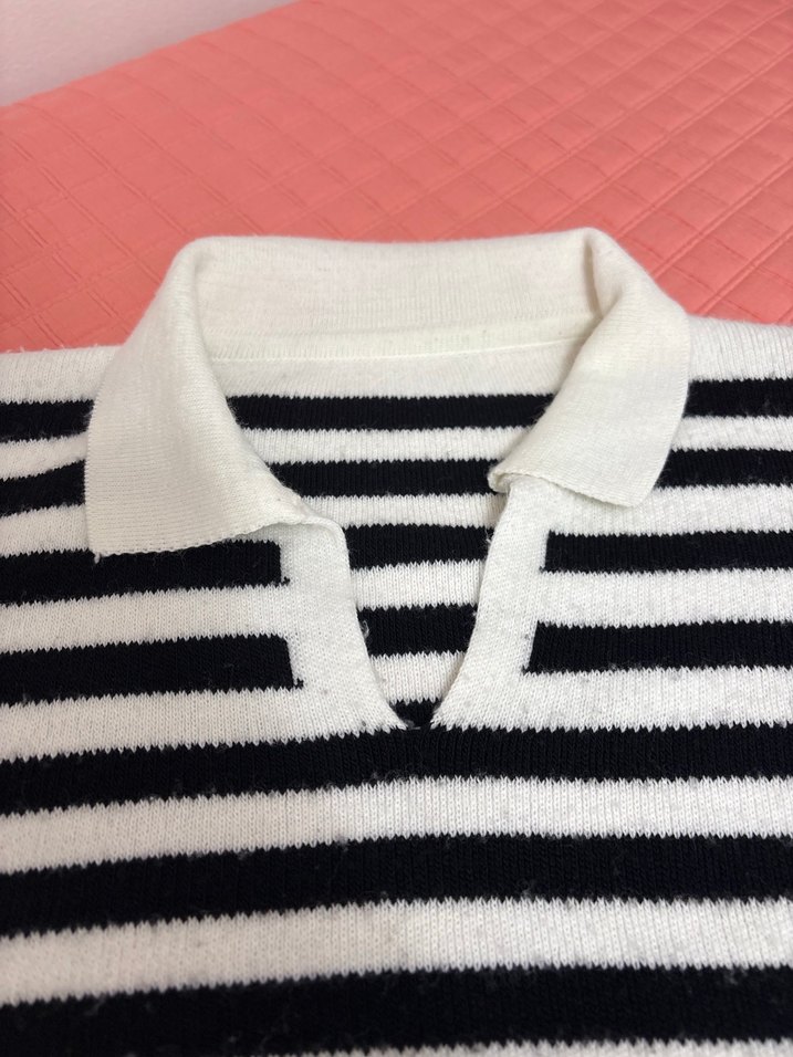 Mavi marka Kadın Siyah Beyaz Çizgili Polo Yaka Kazak - Görsel 2