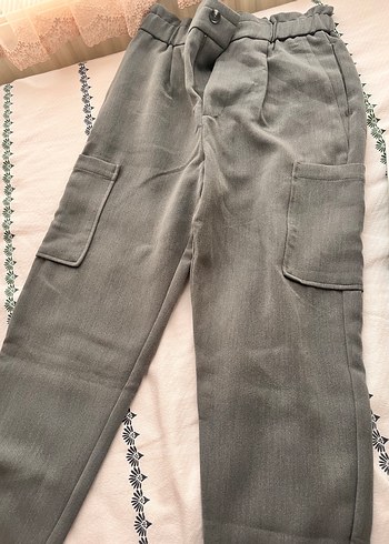 Zara Zara Gri Kemerli Kadın Keten Kumaş Pantolon