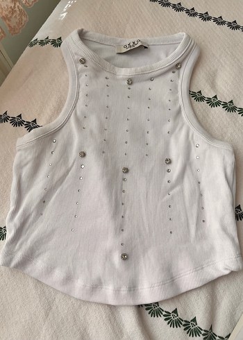 Taşlı Parlak Beyaz Nakışlı Mini Atlet