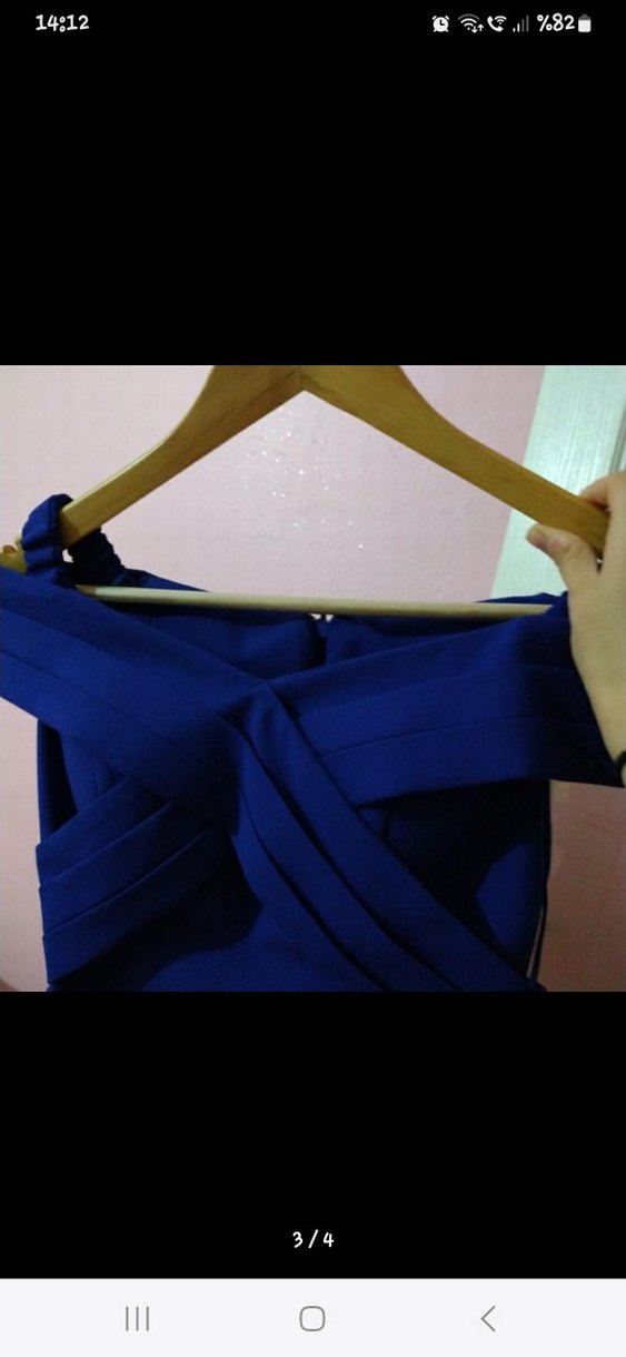 Lacivert Drapeli Straplez Uzun Abiye - Görsel 4