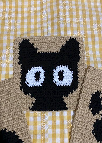 Kahverengi Siyah Örgü Kedi seti bardak altlığı - Görsel 3