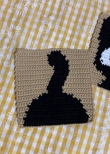 Kahverengi Siyah Örgü Kedi seti bardak altlığı - Görsel 2