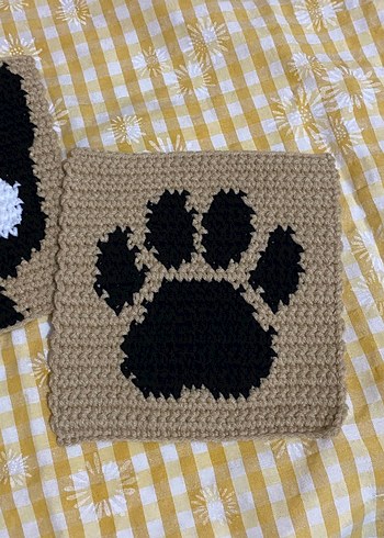 Kahverengi Siyah Örgü Kedi seti bardak altlığı - Görsel 4