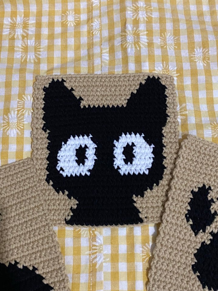 Kahverengi Siyah Örgü Kedi seti bardak altlığı - Görsel 3