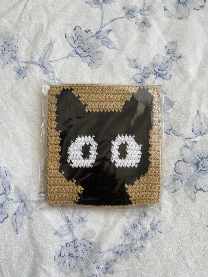 Kahverengi Siyah Örgü Kedi seti bardak altlığı - Görsel 5