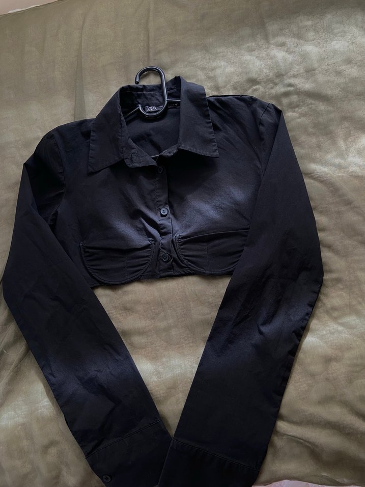 Siyah Kısa Kadın Gömlek - Görsel 2