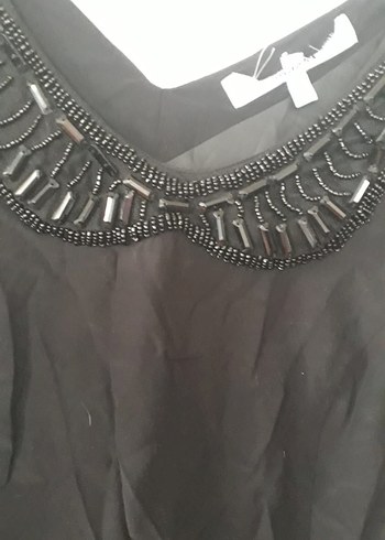 Collection B Siyah V Yaka Drapeli Midi Elbise