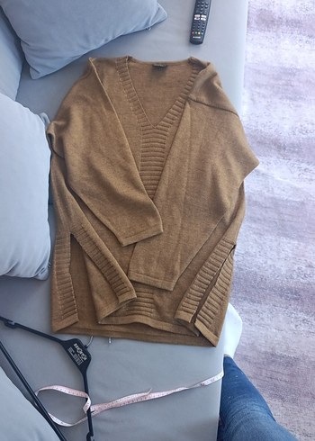 Golden Polo Bej V Yakalı Kadın Keten Triko