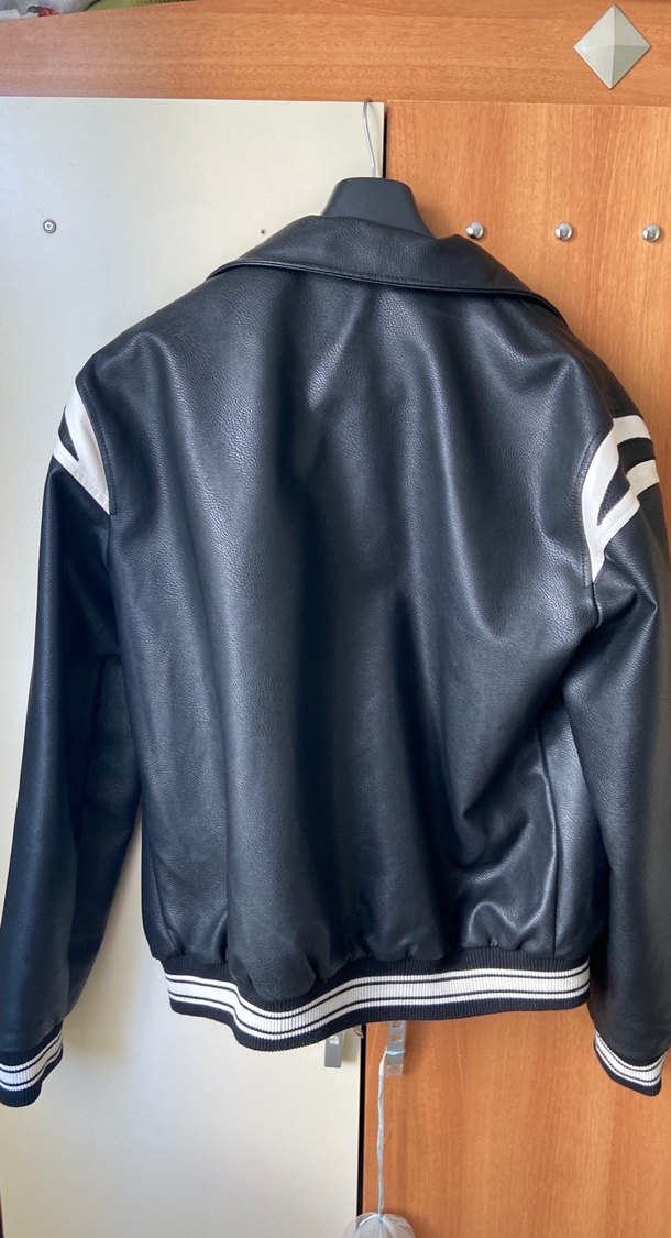 Erkek Siyah Deri Ceket, Fermuarlı - Görsel 2