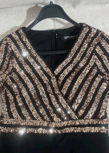 Uzun Kollu, V Yaka Siyah Abiye Elbise - Görsel 5