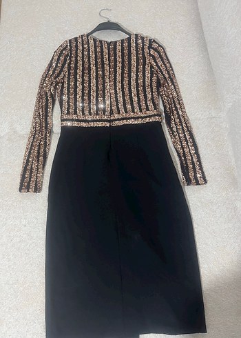 Uzun Kollu, V Yaka Siyah Abiye Elbise - Görsel 6