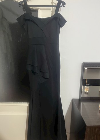 Uzun Siyah Drapeli Gotik Abiye Elbise - Görsel 3