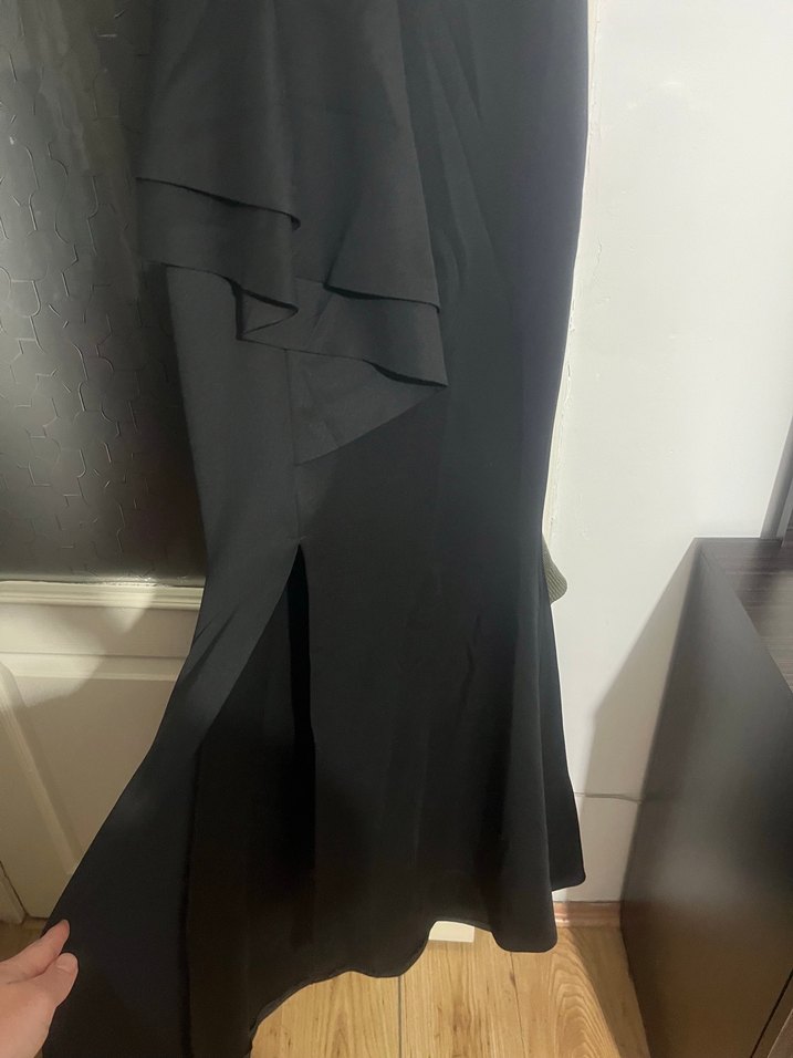 Uzun Siyah Drapeli Gotik Abiye Elbise - Görsel 4