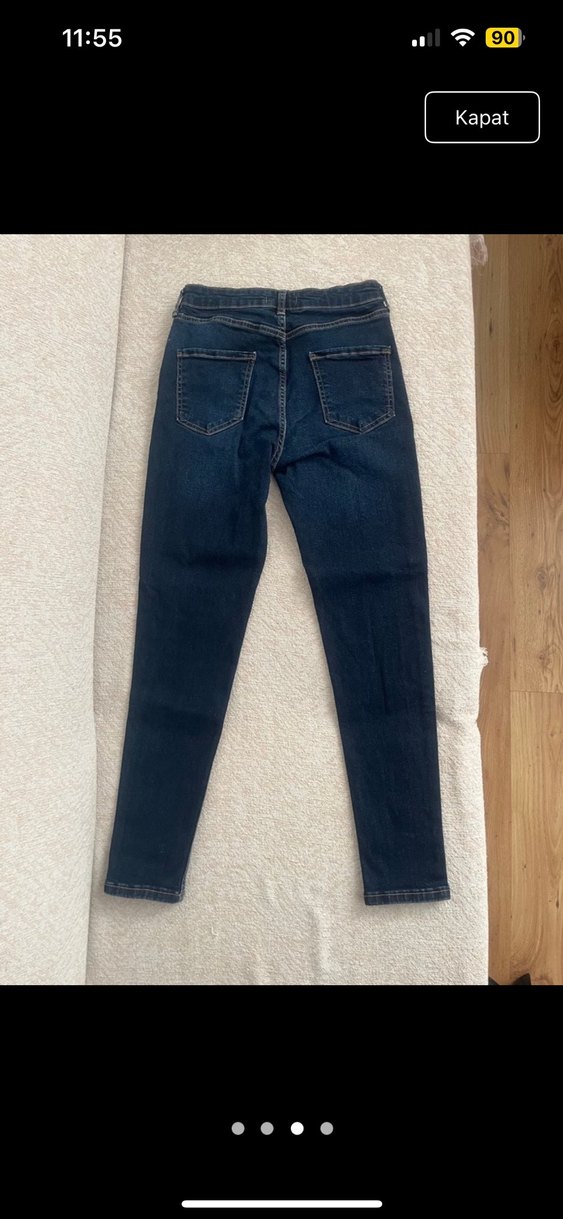 Düğmeli Lacivert Kadın Kot Pantolon - Görsel 3